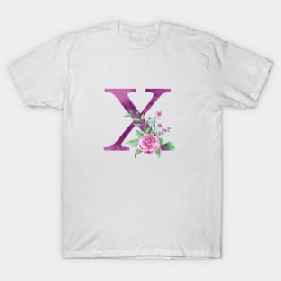 Floral Monogram X Beautiful Rose Bouquet T-Shirt